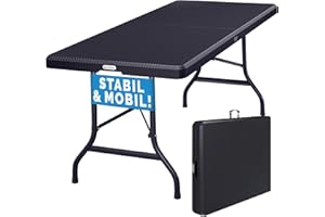 ‎CASARIA Casaria® Gartentisch klappbar Polyrattan Campingtisch 180x75cm Wetterfest Tragegriff Klapptisch Kunststoff Tisch Garten Balkon Camping Buffettisch Schwarz