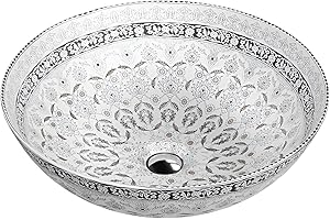 LAVITA Rosa Kolor countertop washbasin Round Sink Without Overflow and tap Hole Ceramic countertop Basin Modern Bathroom Sink, White/Grey