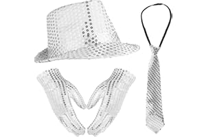 BESTOYARD Conjunto De Sombrero De Jazz Y Guantes De Lentejuelas Para Actuaciones, Incluye Corbata Y Sombrero Brillante, Accesorios De Fiesta Para NiñOs Y Adultos