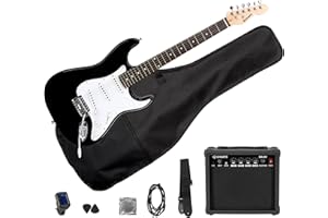 Divarte Pack Guitare Électrique ST 4/4 Black + Ampli guitare GA-20 20W, Housse, Sangle, Accordeur, Médiators, Câble, Cordes – Kit Débutant Adulte et Adolescent Rock, Pop, Blues