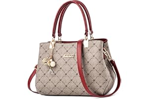 FOLOVEYA Bolsos de Mujer Moda Bolso de Mano con Estampado de Hoja de Arce Piel PU Bolso Bandolera Shopper Bolsos de Hombro con Colgante para Trabajo Viajes Compras Rojo