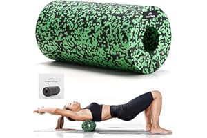EVEREST FITNESS Rodillo Fascial 30 x 15 cm - Foam Roller Dureza Media con Bolsa de Transporte - Incluye Libro de Ejercicios - Apto para Todas las Partes del Cuerpo - Negro/Verde
