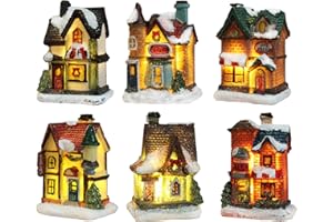 Bseical Village De Noel świecący dom świąteczny, wioska bożonarodzeniowa postać lampa wielokolorowa dekoracja bożonarodzeniowa (zestaw 6 szt., 4 x 6,5 x 9 cm)