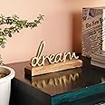 PURESTORY Dream Sign Decor | Decorative Items For Home Living Room | Metal Word Sign with Wooden Base | Gift Items For Home Decoration | Decoration For Library | Tabletop For Gallery & Office - Gold