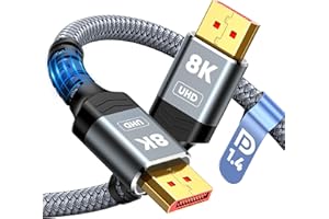 Capshi 8K DisplayPort Cable 1.4 2M DP to DP Cord (VESA Certified, 8K@60Hz,4K@144Hz,2K@240Hz/165Hz),32.4Gbps High Speed Display Port Cable for Gaming Monitor, HDR/FreeSync/G-Sync, Braided