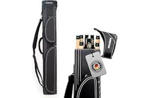 Robertson Billardköcher 3/5 Leder-Deluxe für 3 Queues und 2 Oberteile, Exklusives Profi-Case, mit großen Zubehörtaschen, edle Handarbeit, weiße Ziernähte und Tragegurt