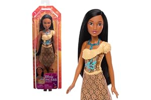 DISNEY PRINCESS Mattel Księżniczka Disneya Pocahontas Lalka z punktami zgięcia, błyszczącym ubrankiem i akcesoriami inspirowanymi filmem Disneya, prezent dla dzieci HLW07