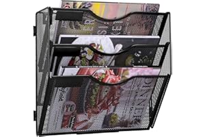 TQVAI 3 Compartimentos Malla Metálica Revistero Pared Documentos Organizador Papeles A4 Colgante Oficina Archivador de Organizador Herramientas Pared, Negro