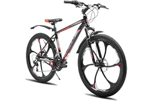 HH HILAND Hiland Mountain Bike 26 Pollici per Adulto 3/6 Raggi 18 Marce Uomo Donna Mountain Bike con Freno a Doppio Disco 26" MTB Telaio Alluminio Bicicletta， Nero e Rosso/Arancio/Nero e Blu/Bianco