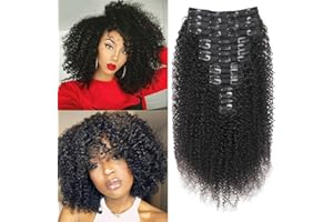 EINbeauty Kinky Curly Extensiones de Clip de Pelo Natural.16 piezas 240g.Extensiones de cabello humano invisibles Clip in.Negro natural Clip ins para mujeres negras.12+14 Inch.36 Clips.