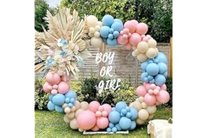 PATIMATE Kit Arco Palloncino Rosa Blu Beige, 138 Arco Palloncino Rosa e Blu con Sabbia Palloncini Bianchi Ghirlanda per Rivelazione Genere Ragazzo Ragazza, Baby Shower, Nuziale, Decorazione Festa di Compleanno