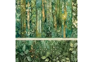 MERWDEEYT Scrapbook Papier Grün Wald Muster Scrapbook Bastelpapier, 48 Blatt Motivpapier mit Baum Muster, 15.2x15.2 cm/6x6 in Einseitiges Decoupage Papier Block Dekorpapier