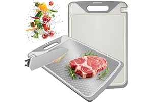 BOYUNSHI Stainless Steel Chopping Board, Double Sided Cutting Board for Kitchen, Non-Slip Scratch-Resistant Mesh Design with Juice Groove Food-Grade Wheat Straw PP, Easy to Clean(15.2 x 10.2 in)