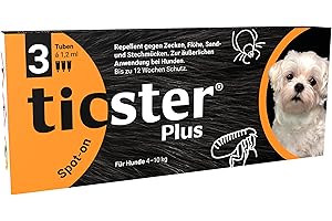 TICSTER Plus Spot-on für Hunde von 4 - 10 kg, Floh und Zeckenmittel, Inhalt: 3x 1,2ml, Schutzdauer: bis zu 12 Wochen (Lösung zum Auftropfen, auch gegen Sand- & Stechmücken, Insektenschutz für Hunde)