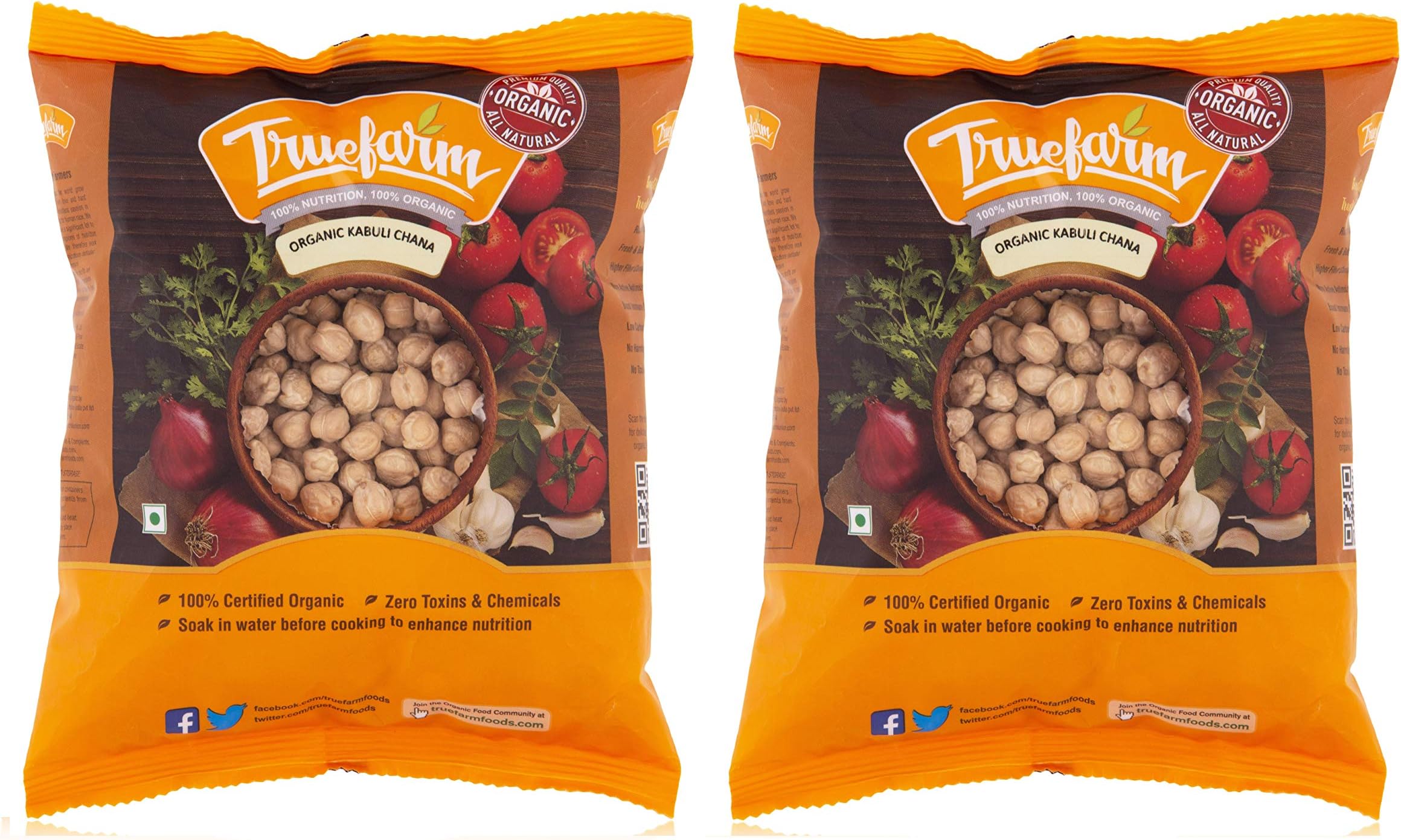 Truefarm Organic Kabuli Chana | Fiber, Protein & Mineral Rich Chhole | Supports Healthy Digestion and Weight Management | Zero Toxins and Chemical-Free Whole Chickpeas | Pack of 2 (500g each)