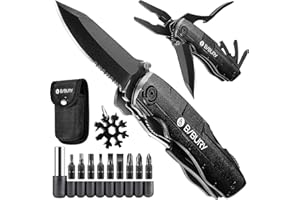 BIBURY 15 en 1 Couteau Multifonction, Pliant, Pince Multifonctions, Couteau Suisse de Poche Survie en Acier Inox comprenant un 18 en 1 Outil Flocon de Neige pour Camping, Randonnée, Cadeau Homme