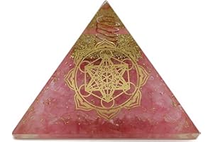 ‎AB INDIA CRAFTS Energie Pyramide Orgonit (240 g / 8 cm) Rosenquarz Edelstein mit Symbol Metatrons Würfel | Energie Schutz Glück Harmonie