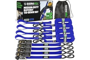 Rhino USA Cinghie a Cricchetto - Cinghie di Fissaggio Carico - 4 Pz - Cinghie per Trasloco e Trasporto - 2,5 cm x 4,6 m - Set Cinghia a Cricchetto con Manico - Blu