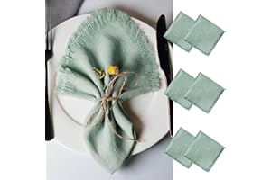 Aiuuee 6 Stück Stoffservietten mit Fransen, 45x45cm Leinenservietten, Waschbar Musselin Servietten Stoff Tischservietten für Familienessen Partys Hochzeit Geburtstag und Tischdekoration(Grün)