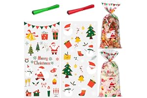 BBLIKE 100 przezroczystych torebek celofanowych, 27 x 13 cm, torebki na cukierki, torebki na ciasteczka z 100 tasiemkami do wiązania, torebki celofanowe, przezroczyste torebki na ciasteczka na