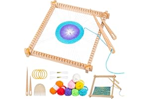 Homewit Wooden Weaving Loom Kit, 26x28cm Wooden Multi-Craft Weaving Loom Adjustable Hand-Knit Machine, Loom Set with Yarns,Rods,Combs and Shuttles, Suitable for Beginner & Kids