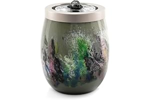 VOREEN Handmade Glass Indoor Water Fountain – Grey Tabletop Water Feature – USB Powered LED Glass Fountain for Home Décor, Zen Relaxation & Gift Use