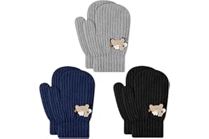 TAGVO 3 paires Gants d'hiver pour Enfants 2 à 5 Ans, Gants Extensibles en Tricot Enfant, Gants Magique Gants Moufles extensibles pour enfants en bas âge filles et garçons