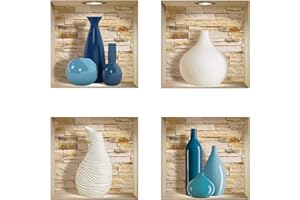 The Nisha Art Adesivi 3D Magici da Muro in Vinile Sticker Decalcomania Fai-da-Te, Set da 4, Pietre Blu e Bianche