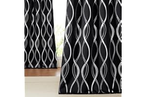 PONY DANCE Cortinas Salon Modernas Infantiles Aislantes Térmicas con Ollados de Curvas Plateadas Habitacion para Ventanas 2 Piezas 140 x 175 cm Negro