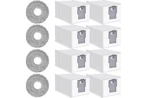 YEERAIN 12 Kit Accessori per Roborock Q Revo/Qrevo S/Qrevo Pro/Qrevo Maxv/Qrevo Master, 8x Sacchetto per la raccolta polvere, 4x Panni Mop, Set di Accessori per Aspirapolvere Robot