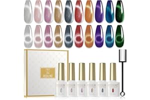 ROSALIND Esmaltes Semipermanentes Ojo de Gato, 10 Colores Plata Violeta Rojo Azul Verde Pintauñas Semipermanentes Cat Eye Gel Magnético con Imán, Soak Off UV/LED Esmalte de Uñas Magnetico Regalo