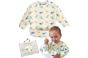 Belea Babero con Mangas Impermeable Bebe BLW con Bolsillo Recogemigas Alimentacion Complementaria Babete Impermeável Bebe Lavable Regalo Cumpleaños Baby Shower sin BPA Ajustable de 6 Meses a 3 Años
