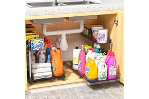 Fowooyeen Organizador bajo Fregadero Deslizable, Organizador Cocina 2 Paquetes, Estantes de Almacenamiento Extraíbles debajo Fregadero para Cocina y Baño, para Almacenar Artículos de Limpieza, Gris