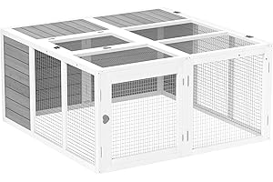 PawHut 48 Inch Rabbit Hutch Rabbit Run Small Animal Guinea Pig House Bunny Cage Hideaway Outdoor with Openable Roof Grey