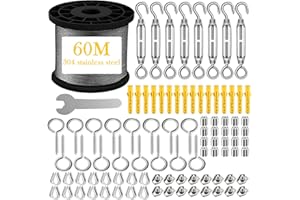 OWSYTOOL Drahtseil 2mm 60M, 304 Stahlseil mit 8pcs Spannschloss, Vinyl beschichtet String Lichter hängenden Draht für Outdoor-Camping, Spalier, Garten, Wäscheleine, Vorhang, Festival (60M 2mm)