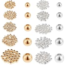 PH PandaHall 300pz Perline Distanziatrici Rotonde Placcate Oro 14K 3mm Perline Rotonde Lisce Perlina a Sfera Piccole per Creazione di Gioielli Collana Bracciale Orecchini Artigianato Fai Da Te