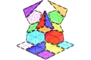PicassoTiles 16 Piece Magnetic Building Block Set Geometry Shape Magnet Tiles Construction Toy STEM Learning Kit Educational