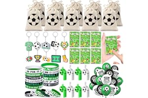 TOYSSA Football Party Bag Children's Birthday Boy Party Bag Children's Football Pinball Game Balloon Jute Bag with Drawstring Whistle Bracelet Key Ring Football Decoration Birthday Party Bag