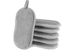 Amaxiu 6 pak gąbek do naczyń kuchennych, wielokrotnego użytku gąbka do szorowania, nie rysuje, wielofunkcyjna gąbka do szorowania naczyń, z mikrofibry, do zlewów, garnków, blatu (szara)