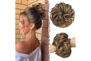 FESHFEN Chignon Finto per Capelli, Elastici Chignon Finti Sintetica Ondulato Capelli Naturale Coda di Cavallo Biondo Caramello con riflessi Marrone Posticci Spessi Updo per Donne Ragazze, 55g