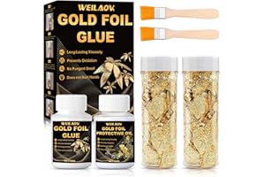WEILAOK Colla per Foglia Oro, Foglia Oro per Pittura Decorazione, 20g*2, Colla 100g e Vernice Protettiva Acqua 100g, Adatto Lavori Manuali e Pittura