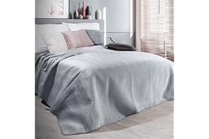 Eurofirany Copriletto per poltrona e divano in velluto trapunta per soggiorno e camera da letto (Sofia argento, 230 x 260 cm)