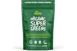 BodyMe Orgánico Vegano Verde Polvo | 270g | Super Greens Mezcla | Con Agropiros Moringa Espirulina Clorela Matcha Inulina Prebiótica Mango Cúrcuma Remolacha Ashwagandha
