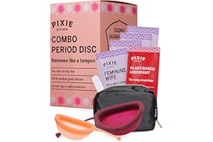 PIXIE CUP Pixie Menstruationsscheibe, 100% medizinisches Silikon, 12 Stunden Tragedauer - Parent Listing (Coral + Plum, Medium + Large)