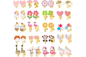 HERDEAR 20 Paar Mädchen Ohrclips Ohne Löcher Verkleidung Ohringe Klipps Kinder Ohne Ohrlöcher Verschieden Stile Mädchen Schmuck Set Panda Einhorn Regenbogen Meerjungfrau Schmetterling Blume Präsent