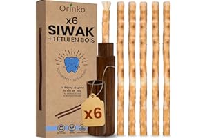 ORINKO 6 Bâtons de Siwak + 1 Étui en Bois – Miswak Brosse à Dents Naturelle Écologique et Vegan – Soin de la Bouche Traditionnel et Blanchiment des Dents