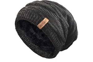 RockJock Mens Winter Knitted Slouch Beanie with R80 Thermal Insulation and Cosy Fleece Lining
