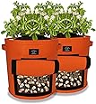 Laxllent Pflanzen Tasche,Kartoffel Pflanzsack,Dauerhaft Atmungsaktiv Beutel mit Fenster Klettverschluss Tragegriffen,Wiederverwendbar,im Garten,Balkon,Orange,30L/9Ga,2er Pack