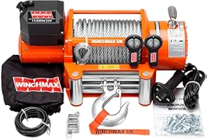 ‎WINCHMAX Winchmax 17000lb / 7711kg Original orange 24v elektrische Winde, 26m 12mm mehrsträngiges Stahlseil mit 1/2 Zoll Gabelkopfhaken. Zwei drahtlose Fernbedienungen