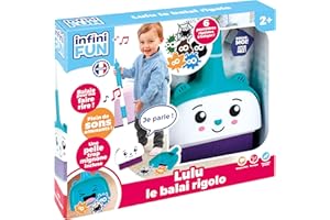Infini Fun - Lulu Le Balai Rigolo - Le Premier Balai Qui Parle lorsqu’on balaie ! - Set Complet avec Le balais, la Pelle et des poussières rigolotes - Jouets d'imitation pour Enfants dès 2 Ans